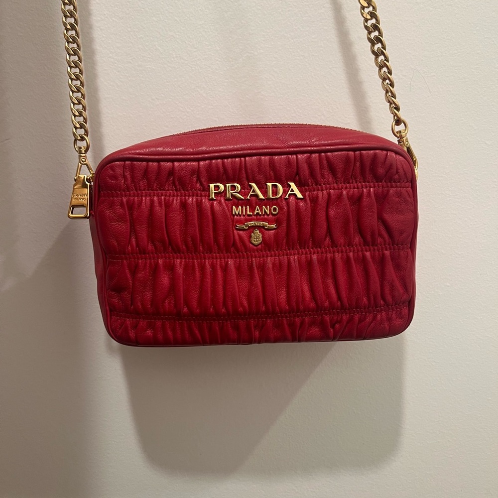 Prada Red Nappa Gaufre Crossbody Bag